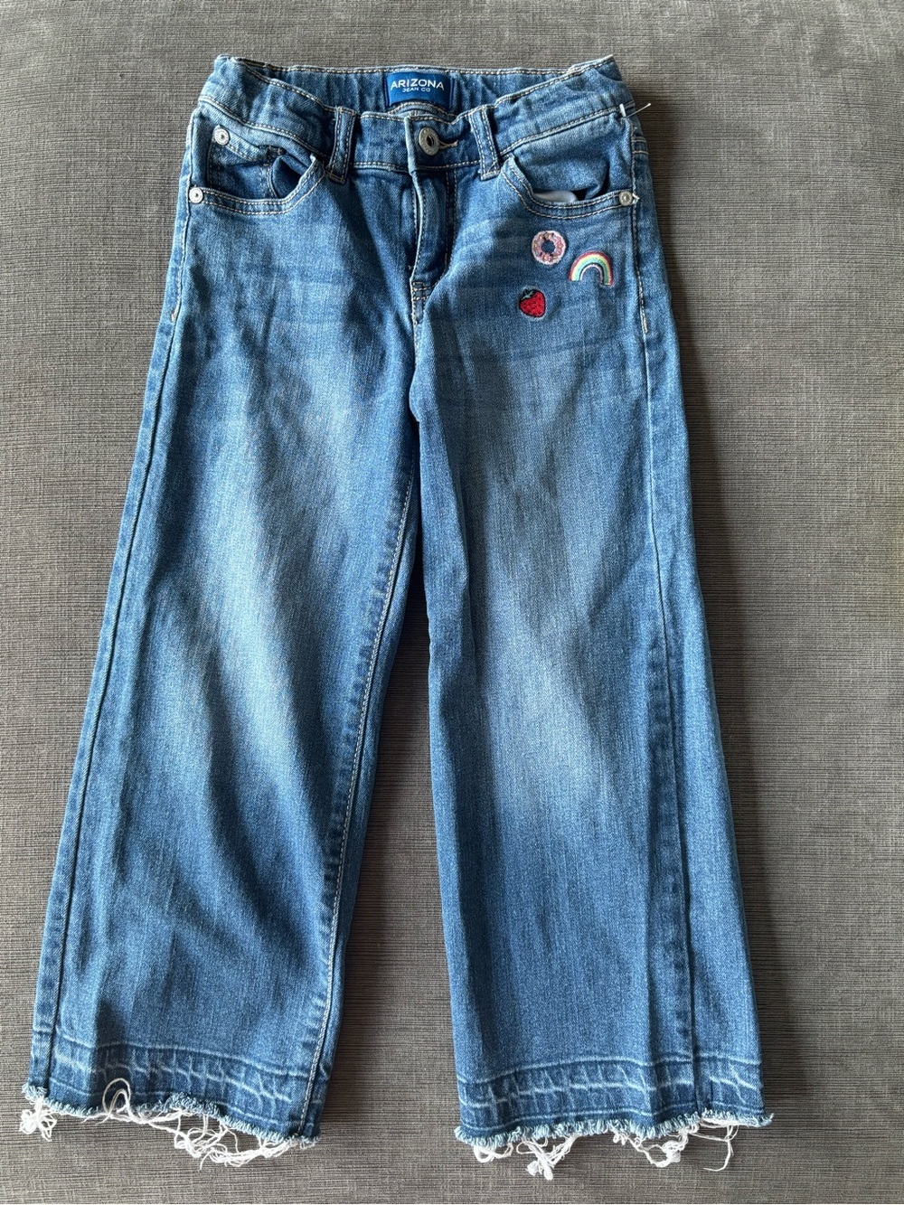 Arizona Jean Co. Girls Embroidered Wide Leg Raw Hem Jeans Size 7